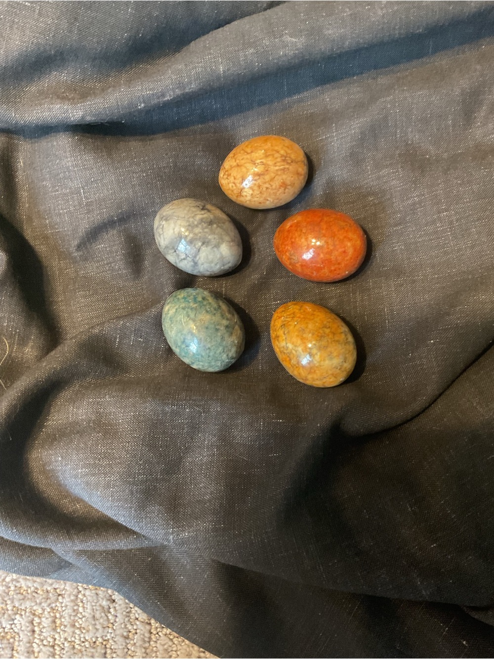 Polished Marble/Alabaster Stone Eggs - Multicolor Set of 5 - Picture 3 of 3